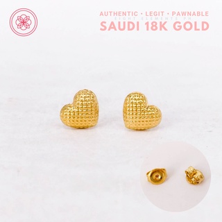 COD PAWNABLE 18k Earrings Saudi Gold Checkered Heart Stud Earrings w/ Gold Pakaw