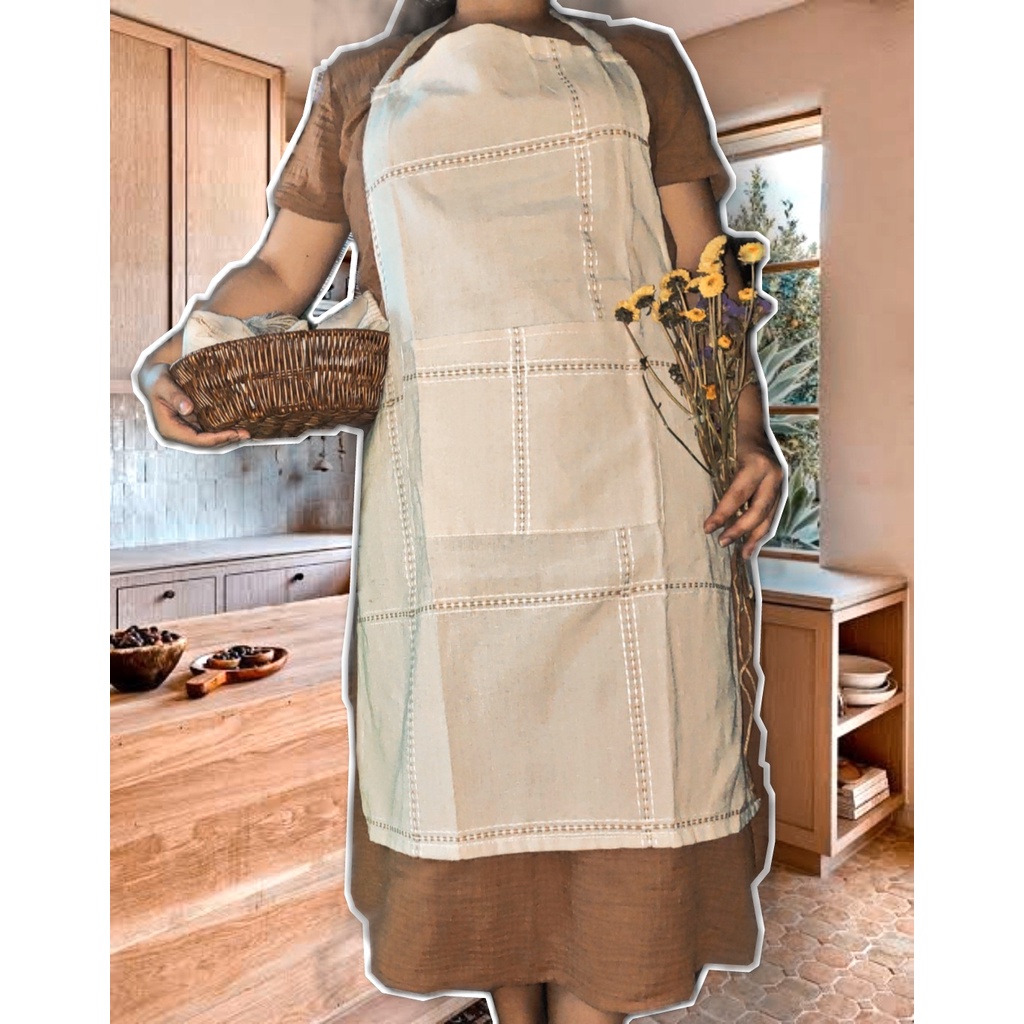 Kitchen Apron Aesthetic (Katsa Beige Stitch Pattern) Shopee Philippines
