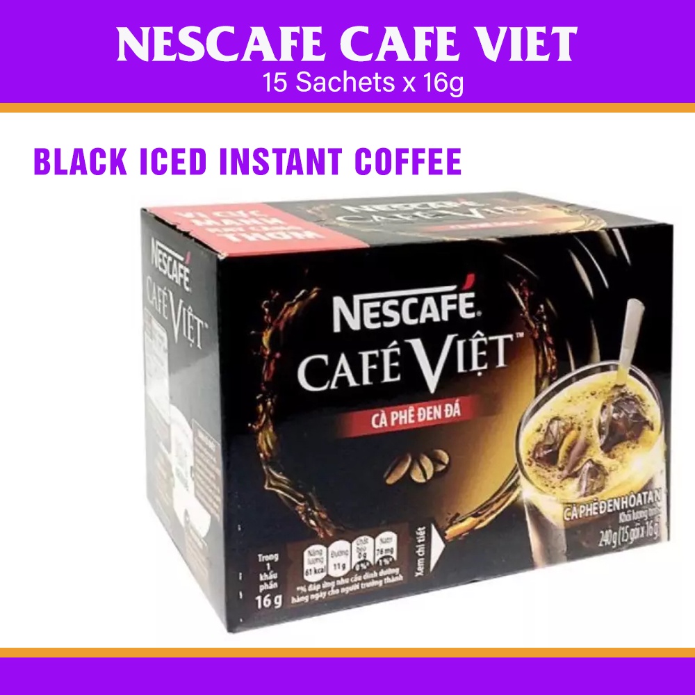 Nescafe Cafe Viet 1 Box , Black Iced Instant Coffee (15 sachets x 16gr), product of Vietnam
