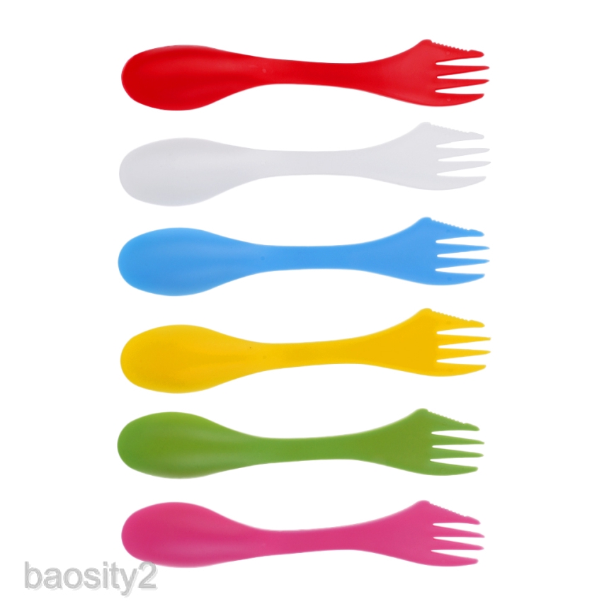 6Pcs 3 in 1 Plastic Camping Spork Utensils Picnic Gadget Spoon Fork