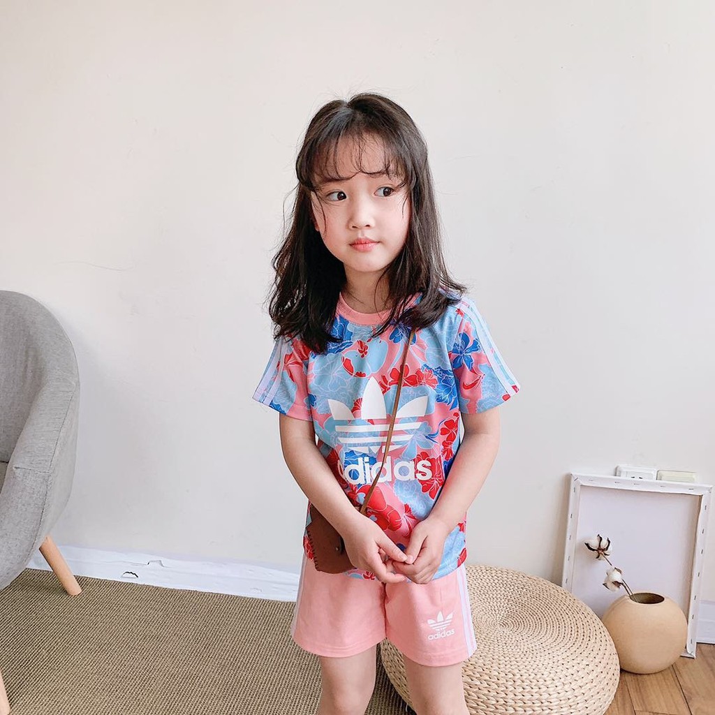adidas floral shorts set