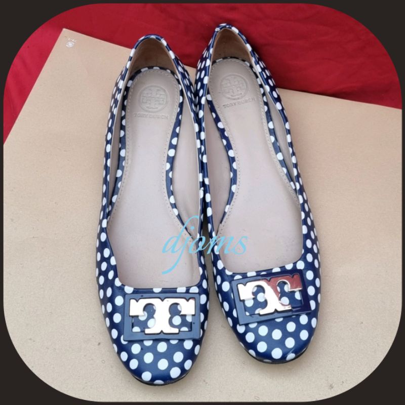 Sz 8 Tory Burch Blue White Polka Dots Ballet Flats Shoes | Shopee  Philippines