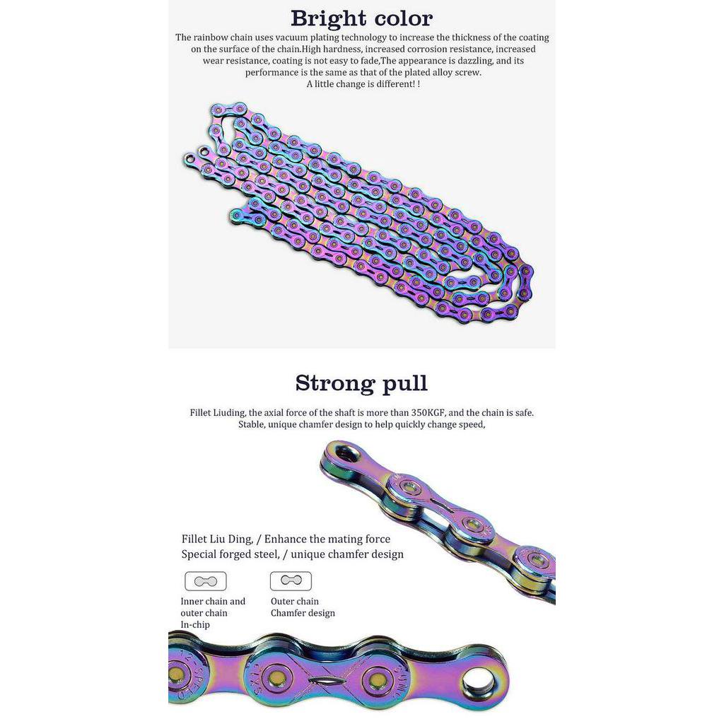 Details about   PYC SP1002 10S Ti Gold Special Plating Bike Hollow Chain 116L Rainbow Color 