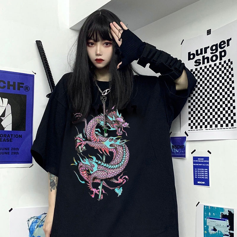 Woman T Shirts Harajuku Dragon Kpop Ropa Mujer Y2k Tops Korean Style Oversized T Shirt Clothes Shopee Philippines