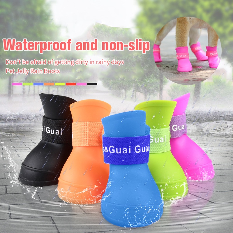 4pcs/set Pet Rain Shoes Dog Silicone Antiskid Rain Boots Multi-Color Pets Waterproof Shoes Puppy Rain Day Wear #3