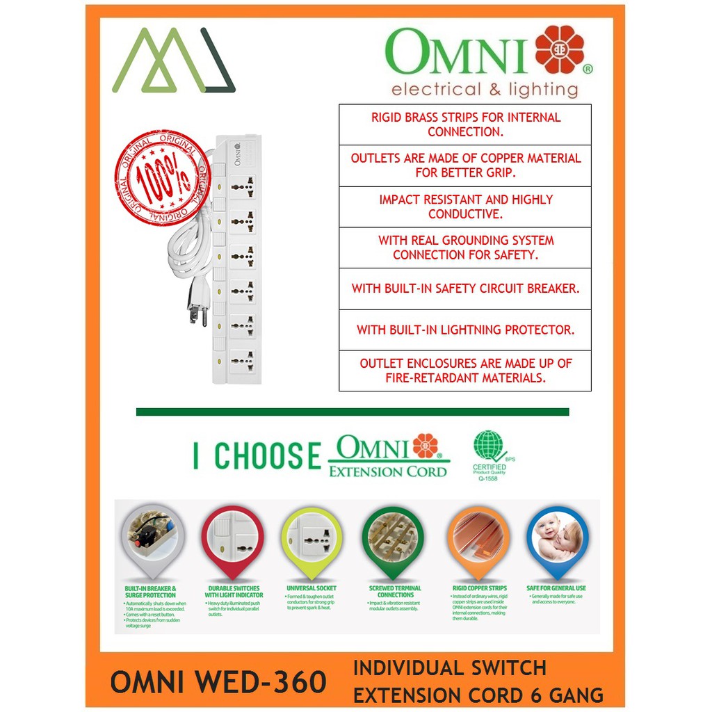 Omni Extension 6 Gang With Outlet Wed360pk Shopee Philippines