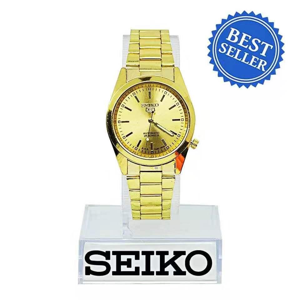 ✧☾┅Seiko 5 Automatic 21 Jewel Gold Dial Gold Plated Stainless Steel Watch  For Men | Shopee Philippines