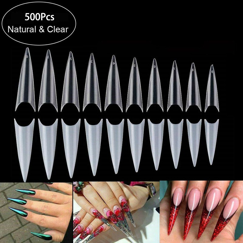 500 Pcs Stiletto Nail Tips Long Clear Half Cover False Nail Art Tips Sharp End False Nails Tips Acrylic Fake Nail Shopee Philippines