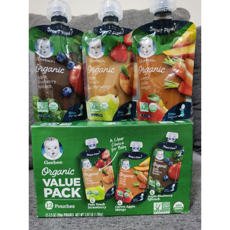 Gerber organic pouch baby food (1 box = 12 pouches