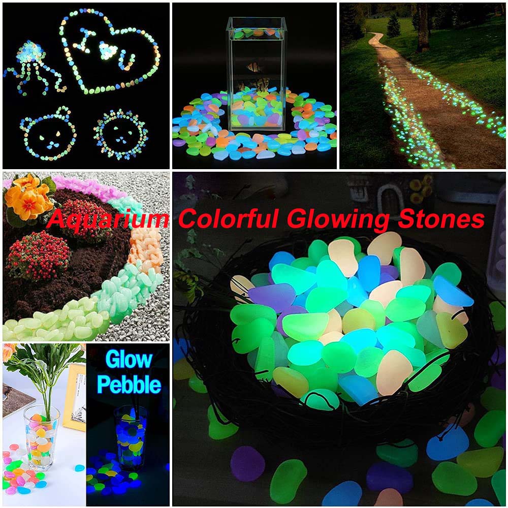 AQUARZOO 10/50/100 PCS Aquarium Colorful Glowing Stones, Fish Tank Glow ...