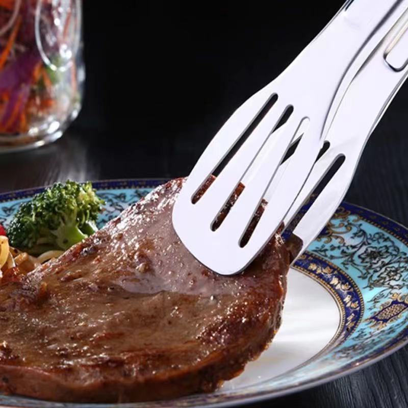 Thick Stainless Steel Food Tong Steak Clip Kitchen Multi-purpose Three-line Hollow Baking Tool MetaL