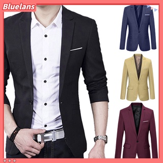 Bluelans Men's Slim Formal Business Suit Coat One Button Solid Color Lapel Long Sleeve Pockets Top