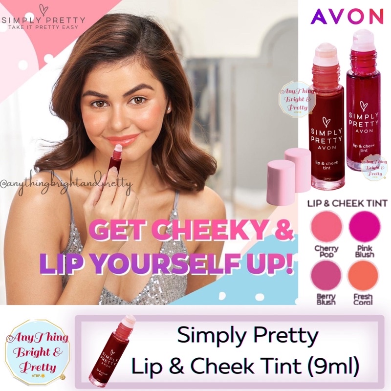 Avon Simply Pretty Lip & Cheek Tint Cherry Pop, Pink Blush, Berry