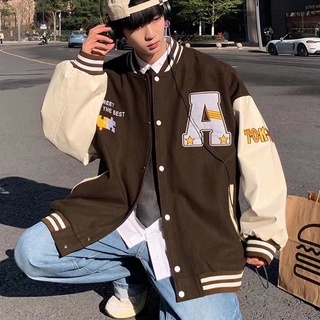 2022 New Fashion Print Baseball Varsity Jacket For Men And Women Korean Style Student Loose Trend Varsity Jersey Jacket Couple Casual Tops Logo Plus Size Splice Collision Color College Vintage American Retro Embroidered Stitching Clothes #3
