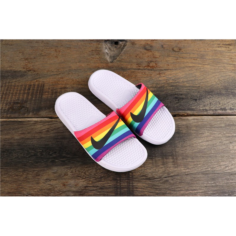 rainbow nike slippers