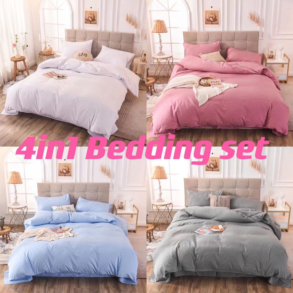 4 in1 Plain Bedsheet Single Double Queen King HotelQuality Bedding
