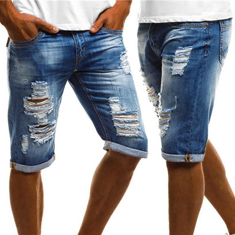 long denim ripped shorts