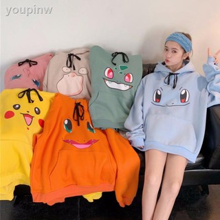 ♠Women's Loose Pokemon Go Pikachu Cosplay Coat Hoodie Hooded Sweater cute cartoon jacket