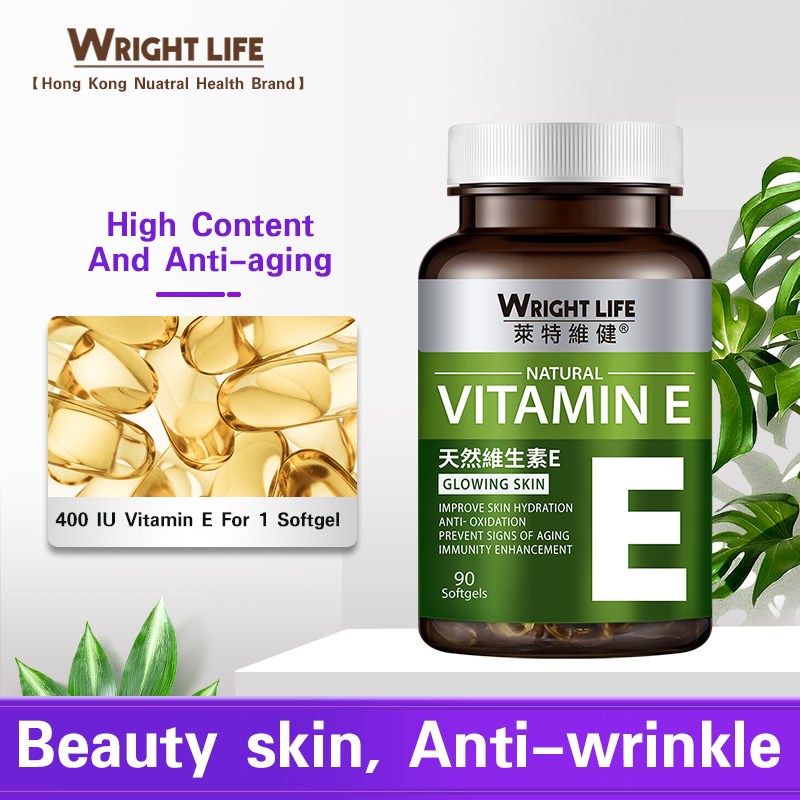 WRIGHT LIFE Vitamin E 90 Soft-Gels 400iu Grape Seed Oil Vitamine Capsule For Face Skin #3