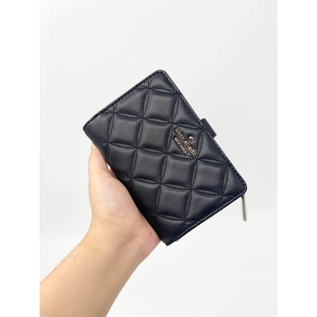 Kate Spade Natalia Medium Quilted Leather Compact Bifold Wallet Black |  Shopee Philippines