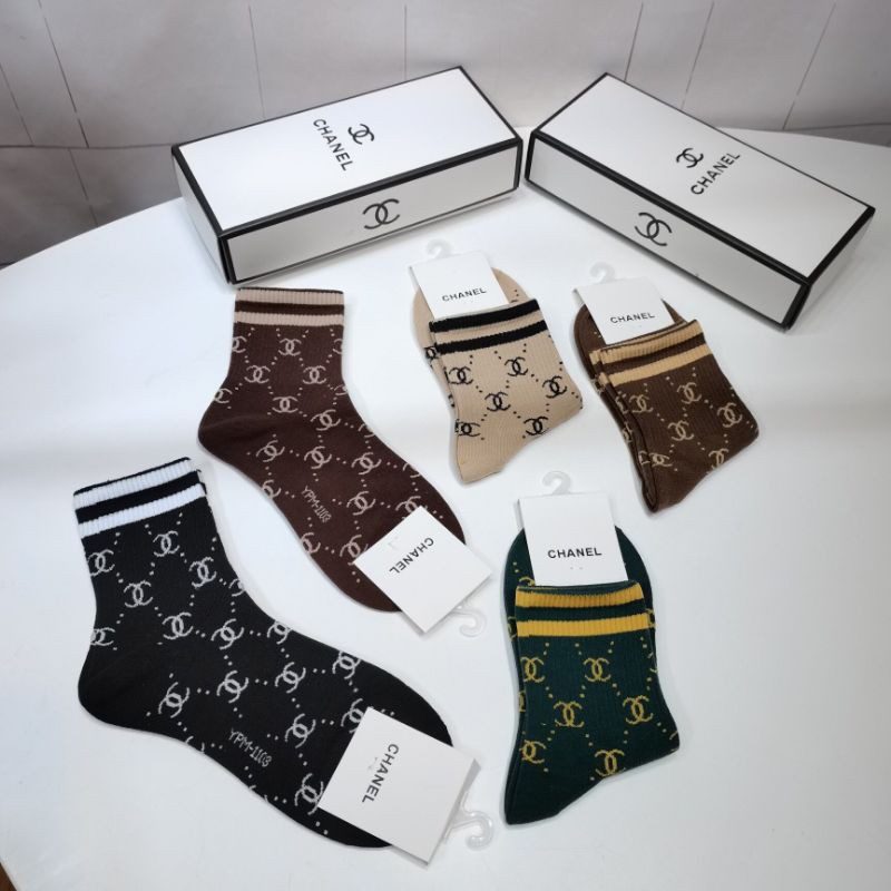 Chanel 5Pair/Set Socks Cotton Casual Socks Free pouch | Shopee Philippines