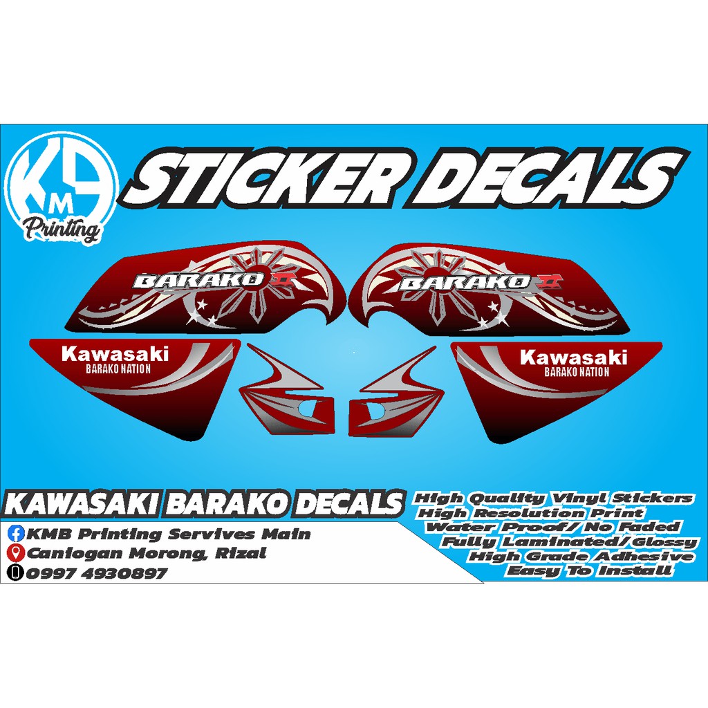 Kawasaki Barako 2 Red Design Sticker Decals Shopee Philippines