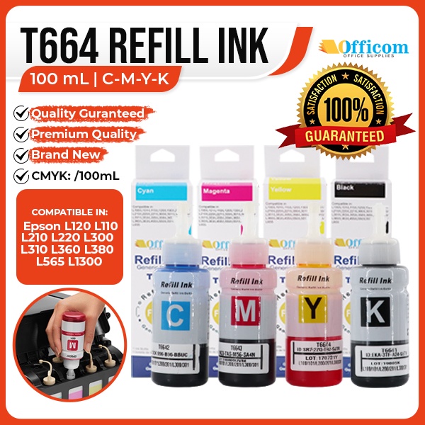 Refill Ink T664 664 Dye Ink Epson Ink For Epson L120 L110 L210 L220 L300 L310 L360 L380 L565 2216