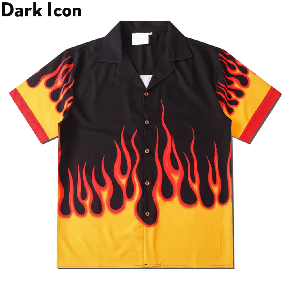 Dark Icon Flame Shirt Men Vintage 