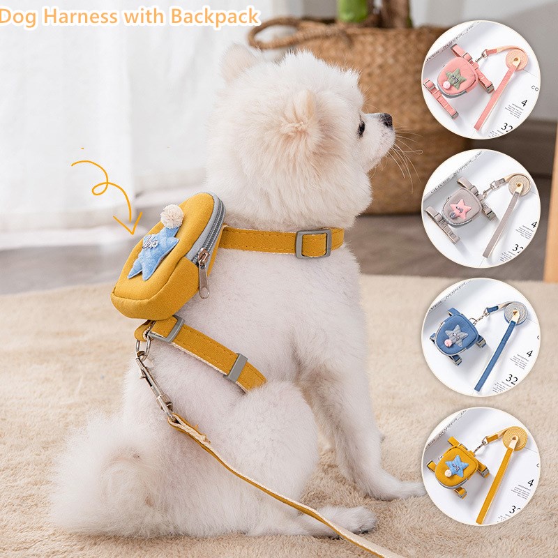 Adjustable Dog Harness with backpack Puppy Chest Vest Back with Leash ...