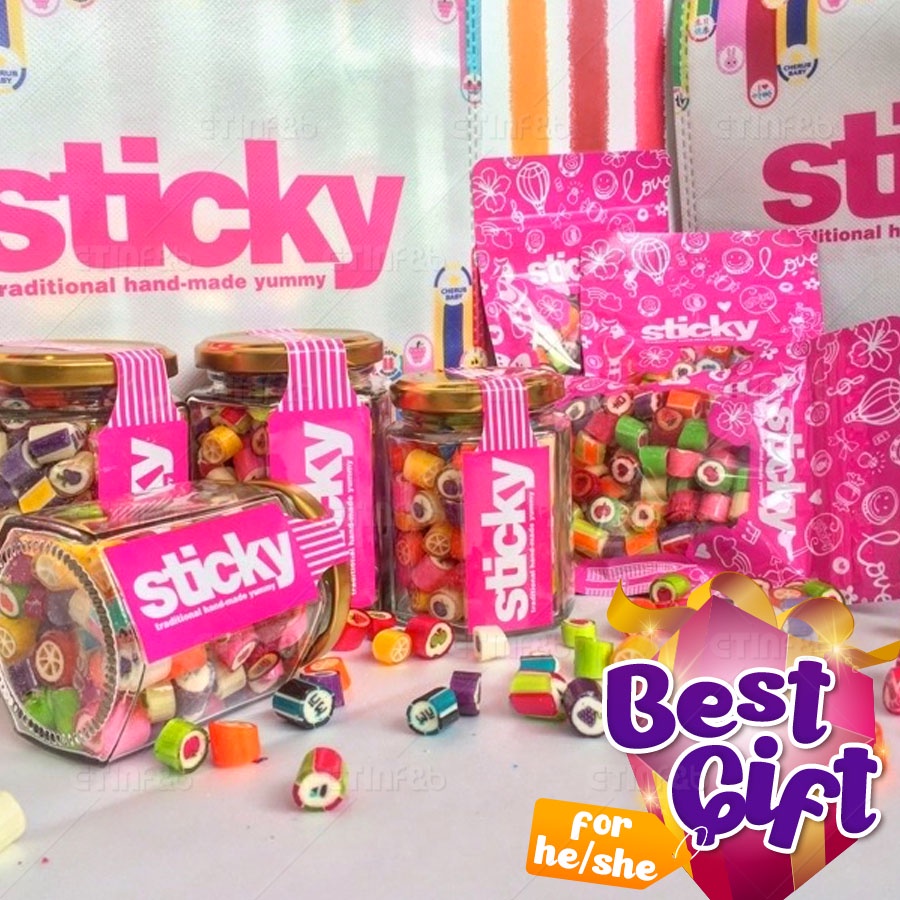 Sticky Candy Gula Gula Viral Stok Sedia Thank You Happy Birthday I Love U Sweet Sour Mix Rock 4228