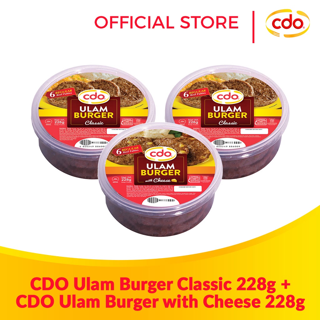 (2PCS) CDO Ulam Burger Classic 228g + (1PC) CDO Burger with Cheese 228g