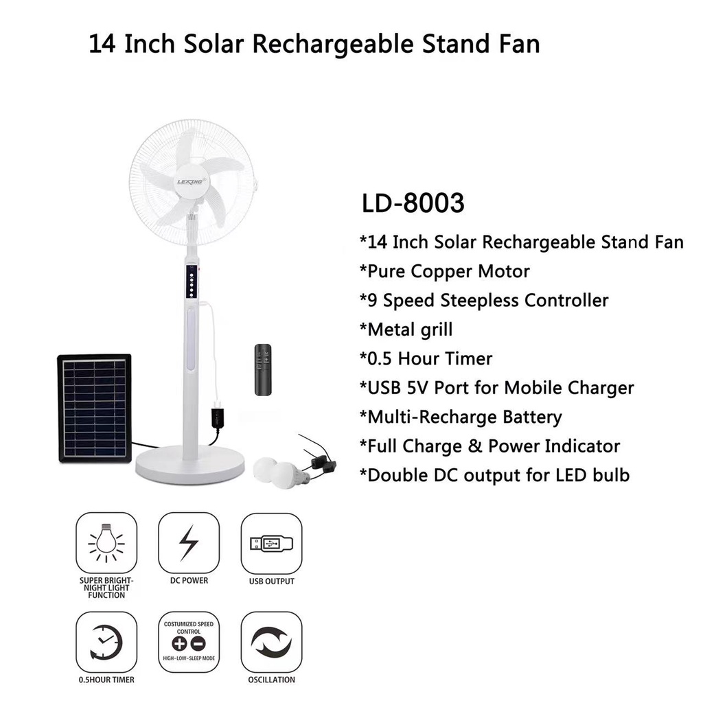 Lexing Ld 8003 14 Inch Solar Stand Fan Rechargeablesolar Shopee Philippines 3783