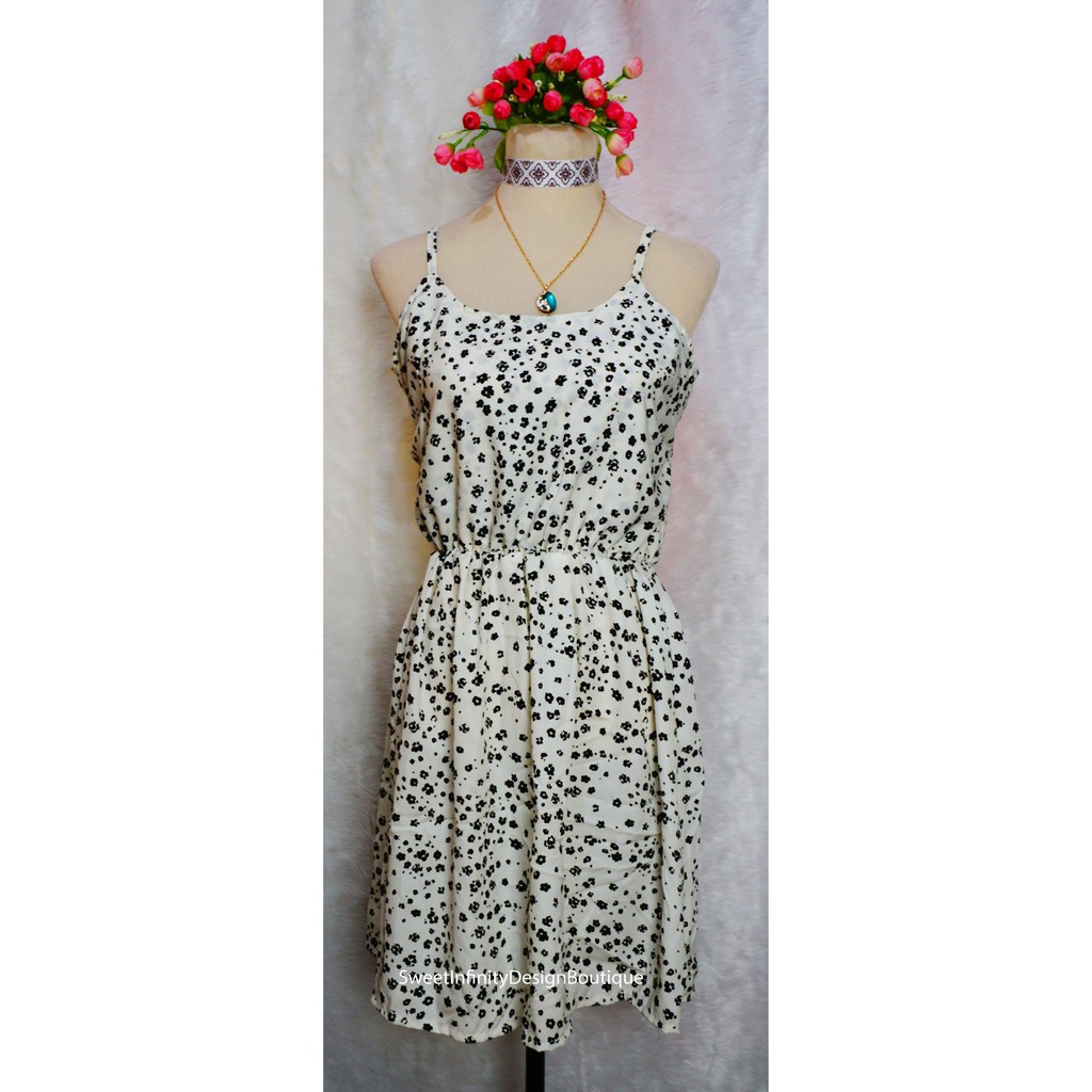 42.korean cami dress black mini flower 