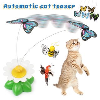 Fun automatic rotating cat toy bird bee butterfly around flowers cat toys Scratch Shake Rotate Catch Training Plastic Interactive Pet Electronic Toys dog