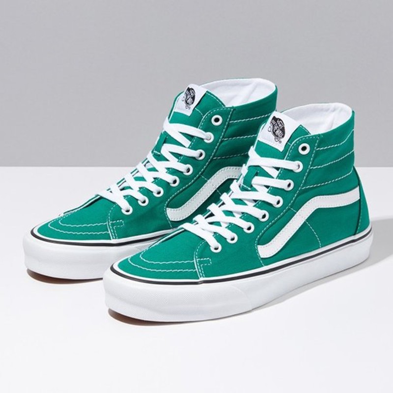 green and white high top vans