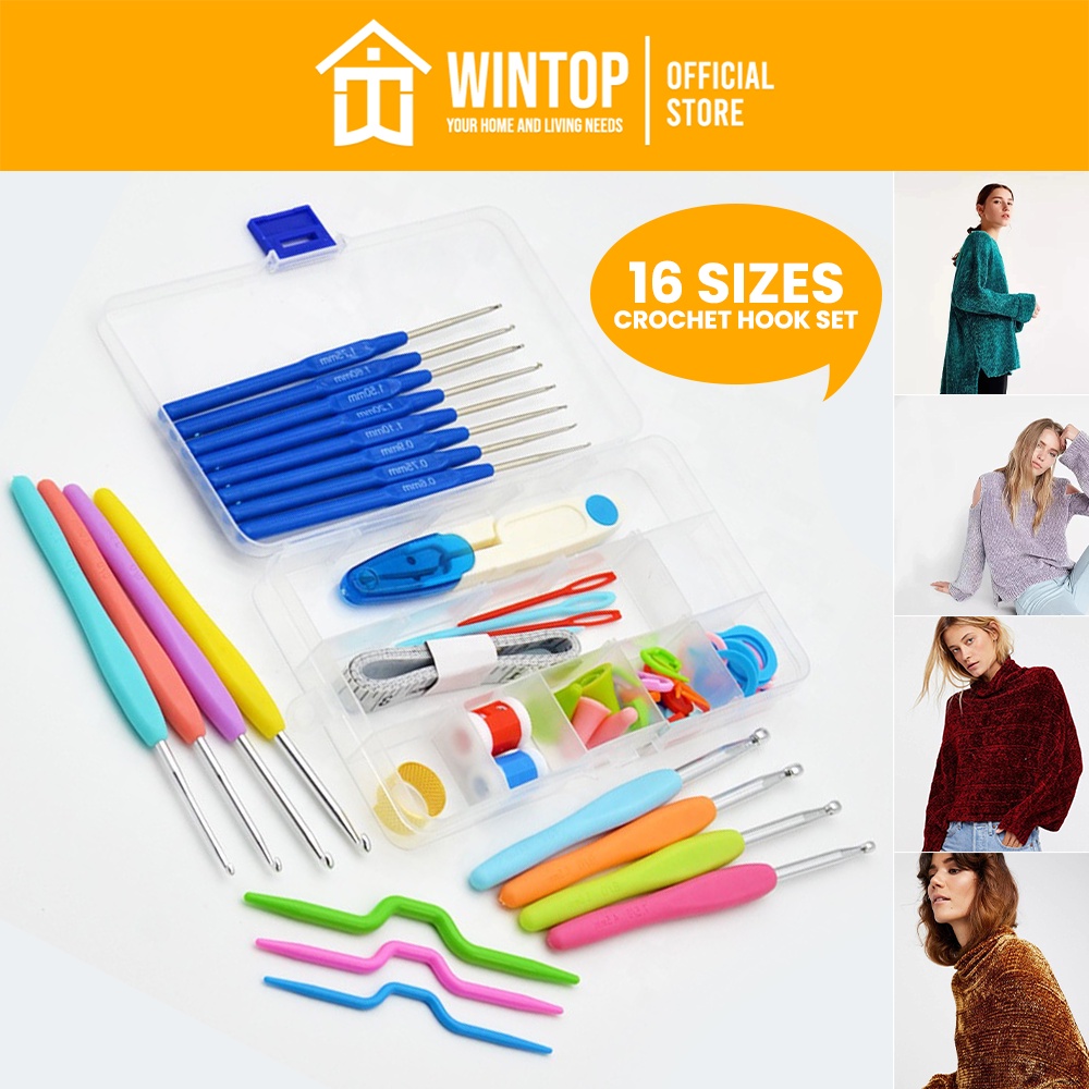 𝐖𝐢𝐧𝐭𝐨𝐩 16pc Crochet Hook Set Ergonomic Comfort Crochet Hook Set for