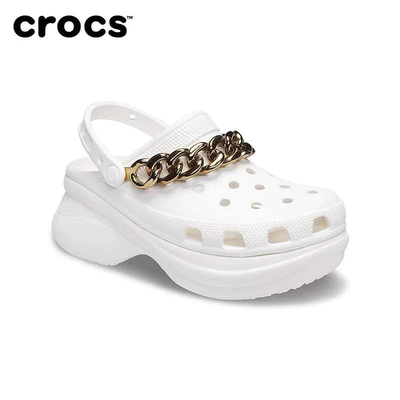 black platform crocs with chain