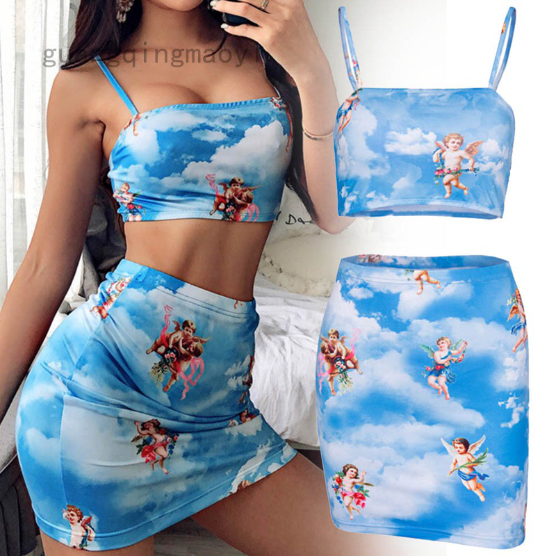 summer crop top and skirt set