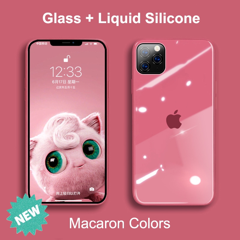 Iphone 12 Pro Max Case Tempered Glass Liquid Silicone Macaron Colors Cover For Iphone 12 11 Pro Max Shopee Philippines