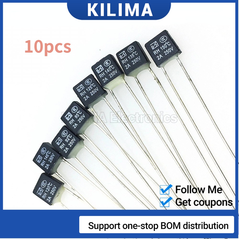 10Pcs Fan Motor Thermal fuse 2A 250V RH Black Square Temperature Switch