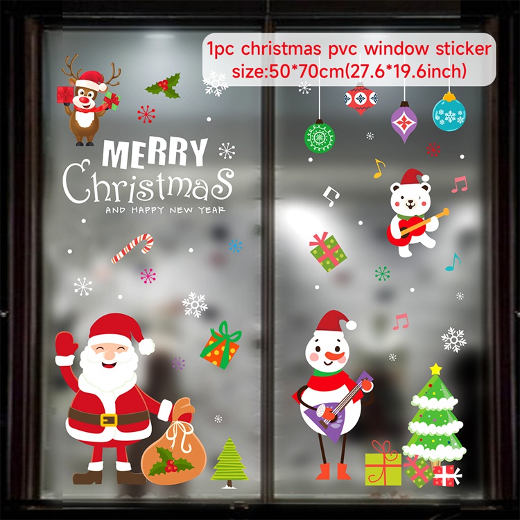Cimeiee Christmas Snowflake Window Decorations Winter Wonderland Xmas Elk Snowman Party Stickers Ornaments Supplies 