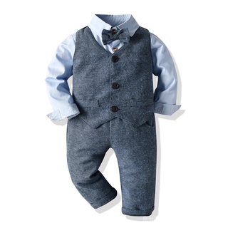 Kids baby boy outfit formal set 1-7y light blue waistcoat shirts pants boys suits infant birthday clothes party costume #2