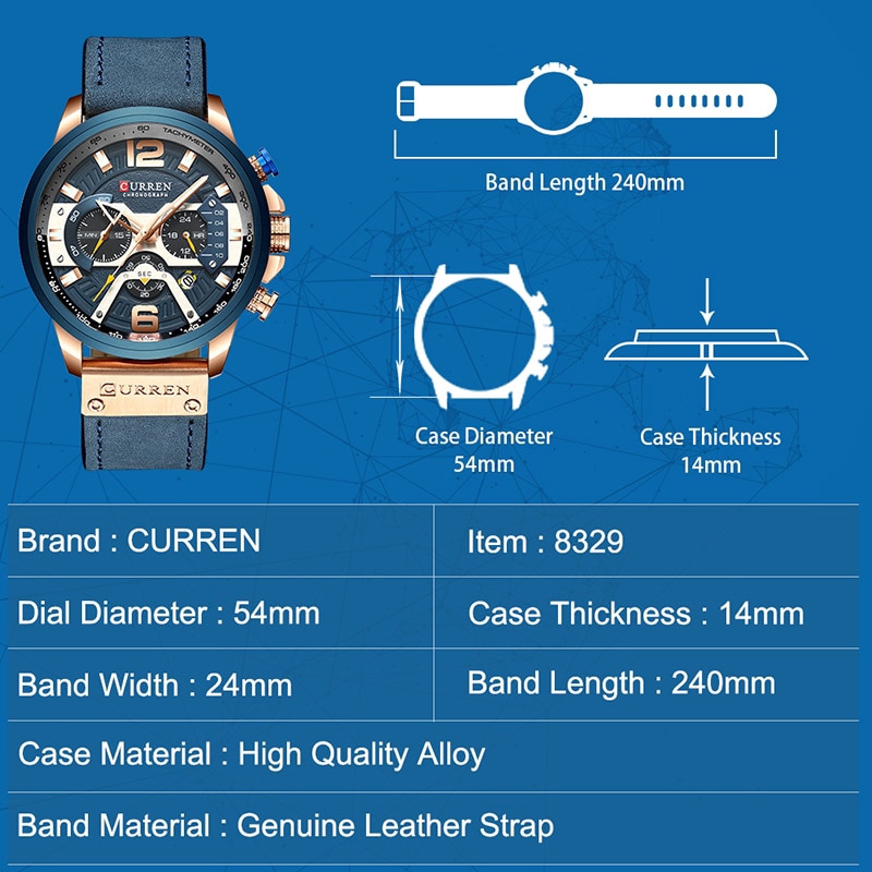 Curren Waterproof Fashion Men's Watch Top Brand Luxury Leather Chronograph Watch Watch