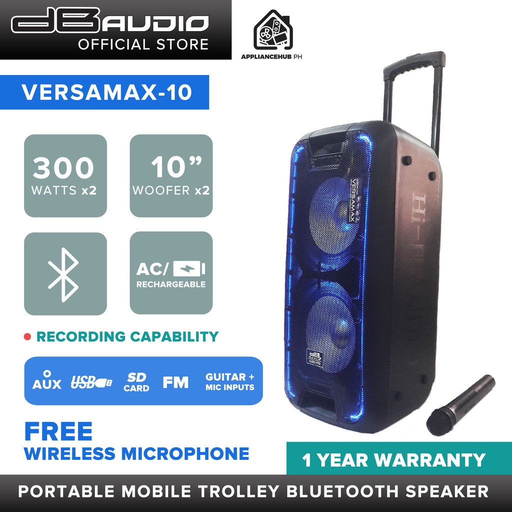 DB Audio Versamax Portable Mobile Trolley Bluetooth Speaker (10 inch