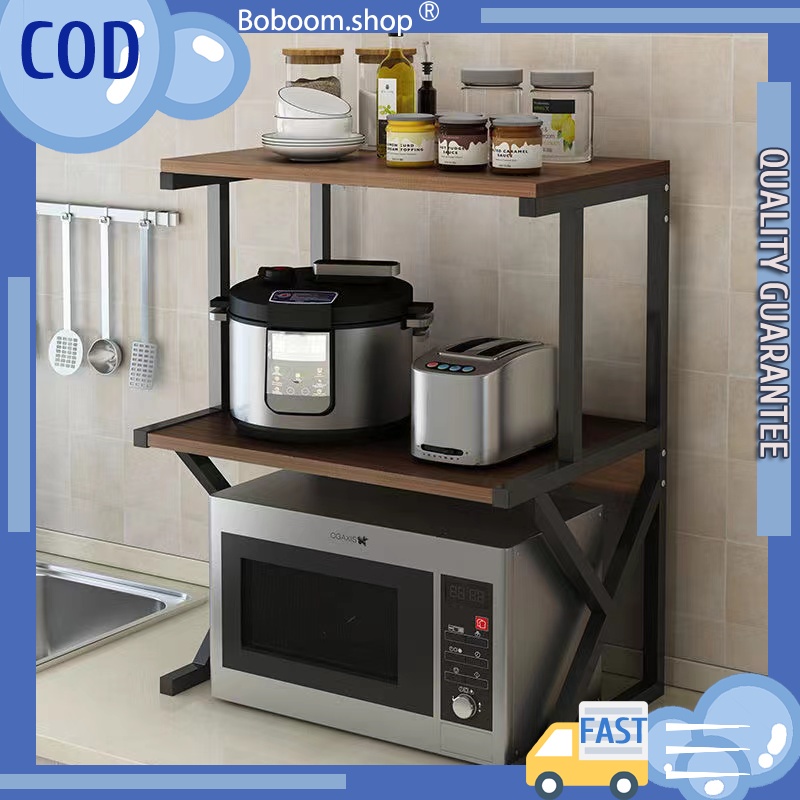 New 2 Layers Wooden Kitchen Racks Multipurpose Storage Rack Microwave