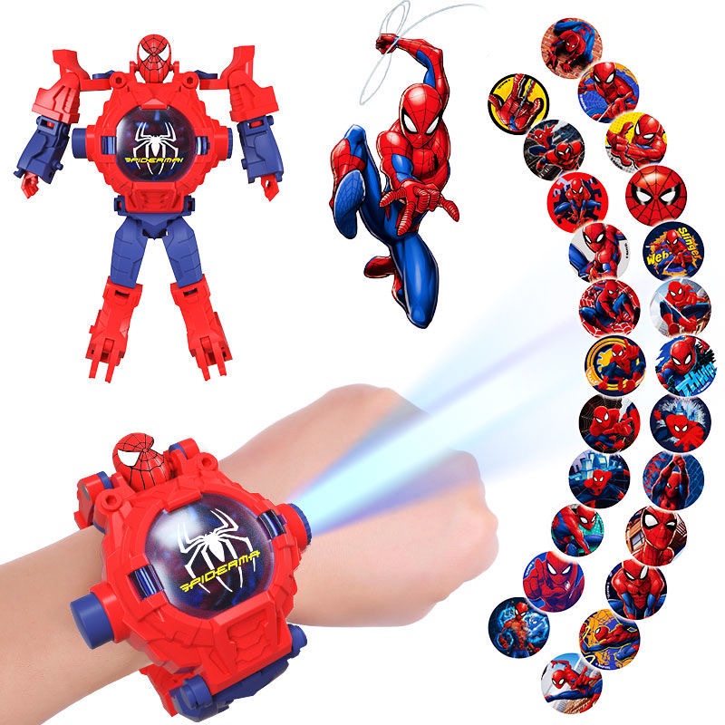 Marvel Spiderman Projection Watches Deformable Superheros Electronic