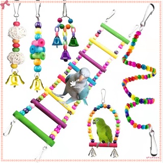COD 6 pieces, bird parrot toy bird swing colorful chewing hammock swing bell pet climbing ladder