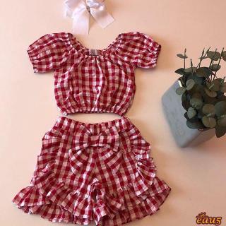 red plaid two piece set