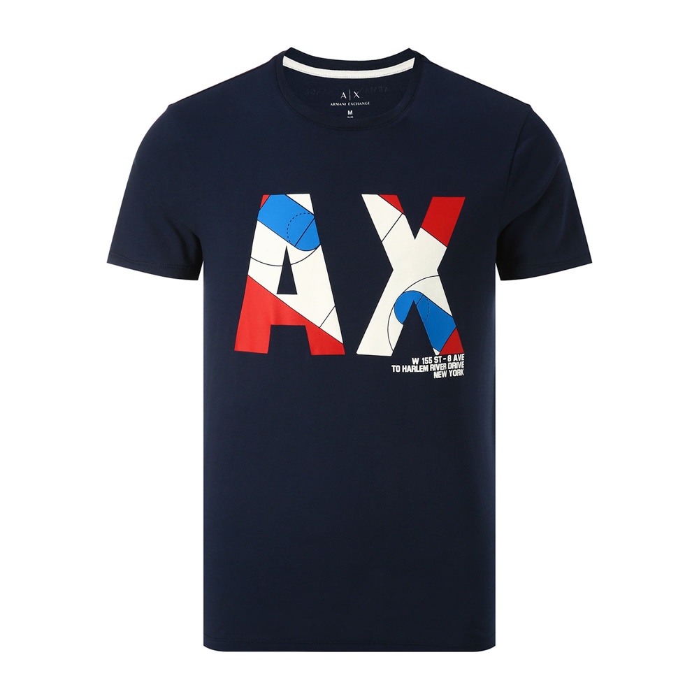 Armani Exchange Tibetan Cyan/white Round Collar Casual 100-gig Logo Print  Personality Men's Short-sleeved T-shirt Armani | Shopee Philippines