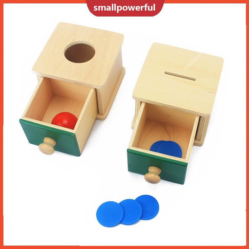 montessori object permanence box with tray and ball